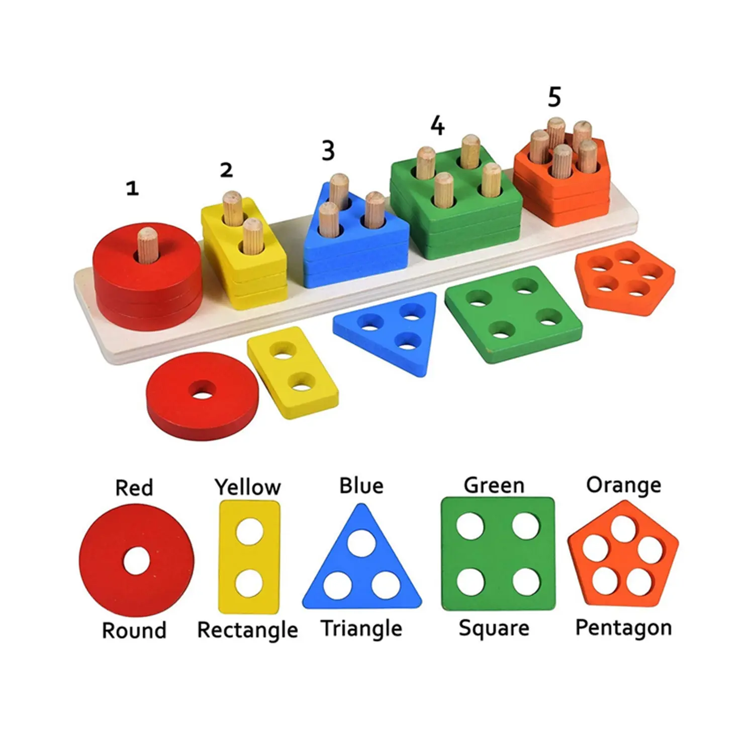 Wooden 5 pcs block Shape Sorting and Stacking Puzzle - Image 5