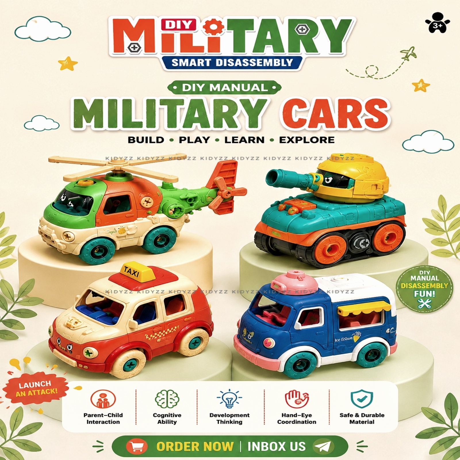 DIY 4Pcs Military Screw Vehicles