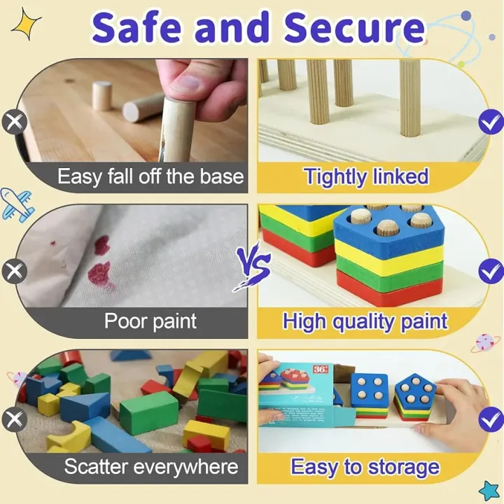 Wooden 5 pcs block Shape Sorting and Stacking Puzzle - Image 7