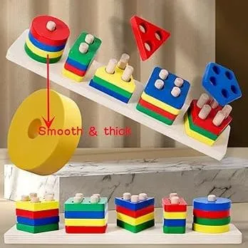 Wooden 5 pcs block Shape Sorting and Stacking Puzzle - Image 6