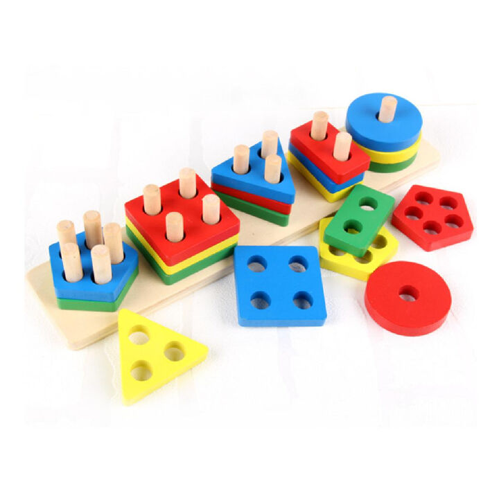 Wooden 5 pcs block Shape Sorting and Stacking Puzzle - Image 2