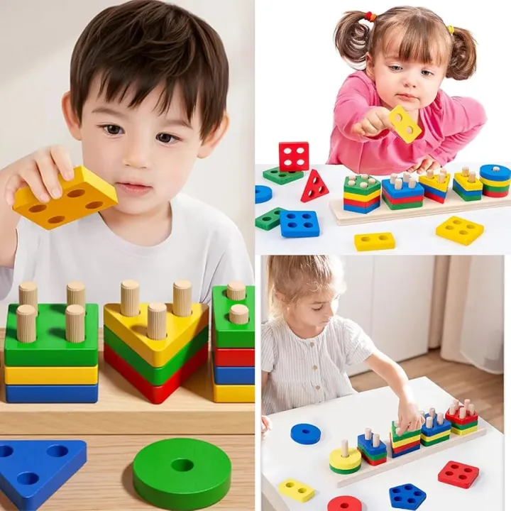 Wooden 5 pcs block Shape Sorting and Stacking Puzzle