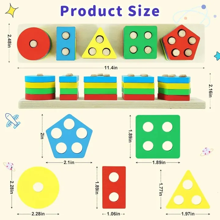Wooden 5 pcs block Shape Sorting and Stacking Puzzle - Image 4