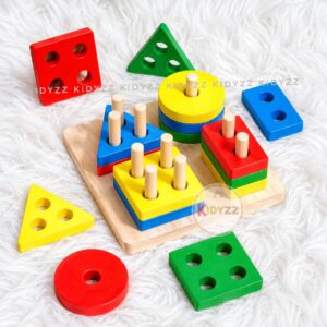 Wooden Square 4pcs Block Shape Sorting & Stacking Puzzle