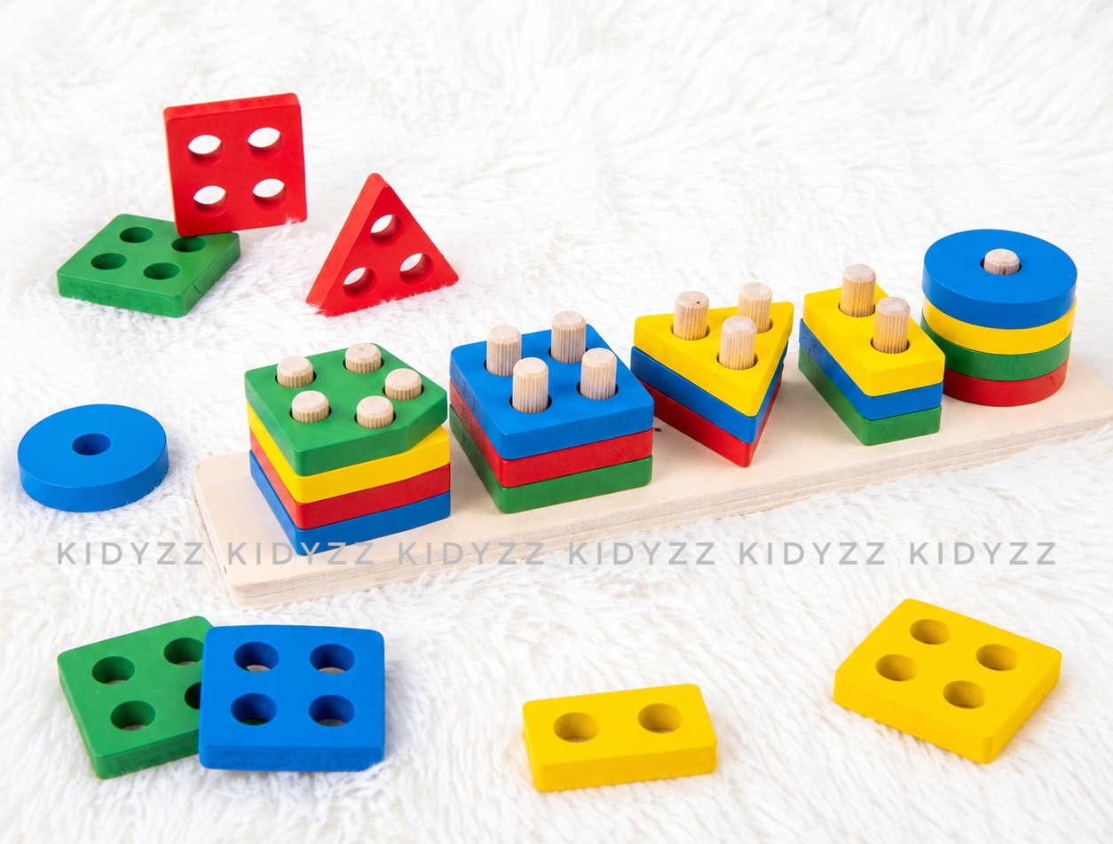 Wooden 5 pcs block Shape Sorting and Stacking Puzzle - Image 3
