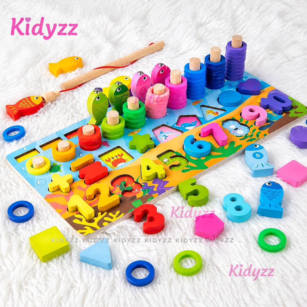 6 in 1 Logarithmic Board- Activity Toys- Color, Count, Fishing, Shape, Number and Basic Math - Image 2