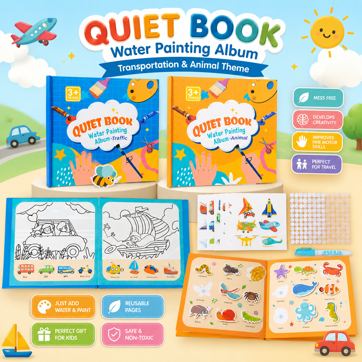 Quiet Book Water Painting Album Creativity Diy Transport ( Blue) - Image 3