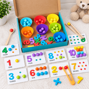 Montessori-inspired color matching and counting toy